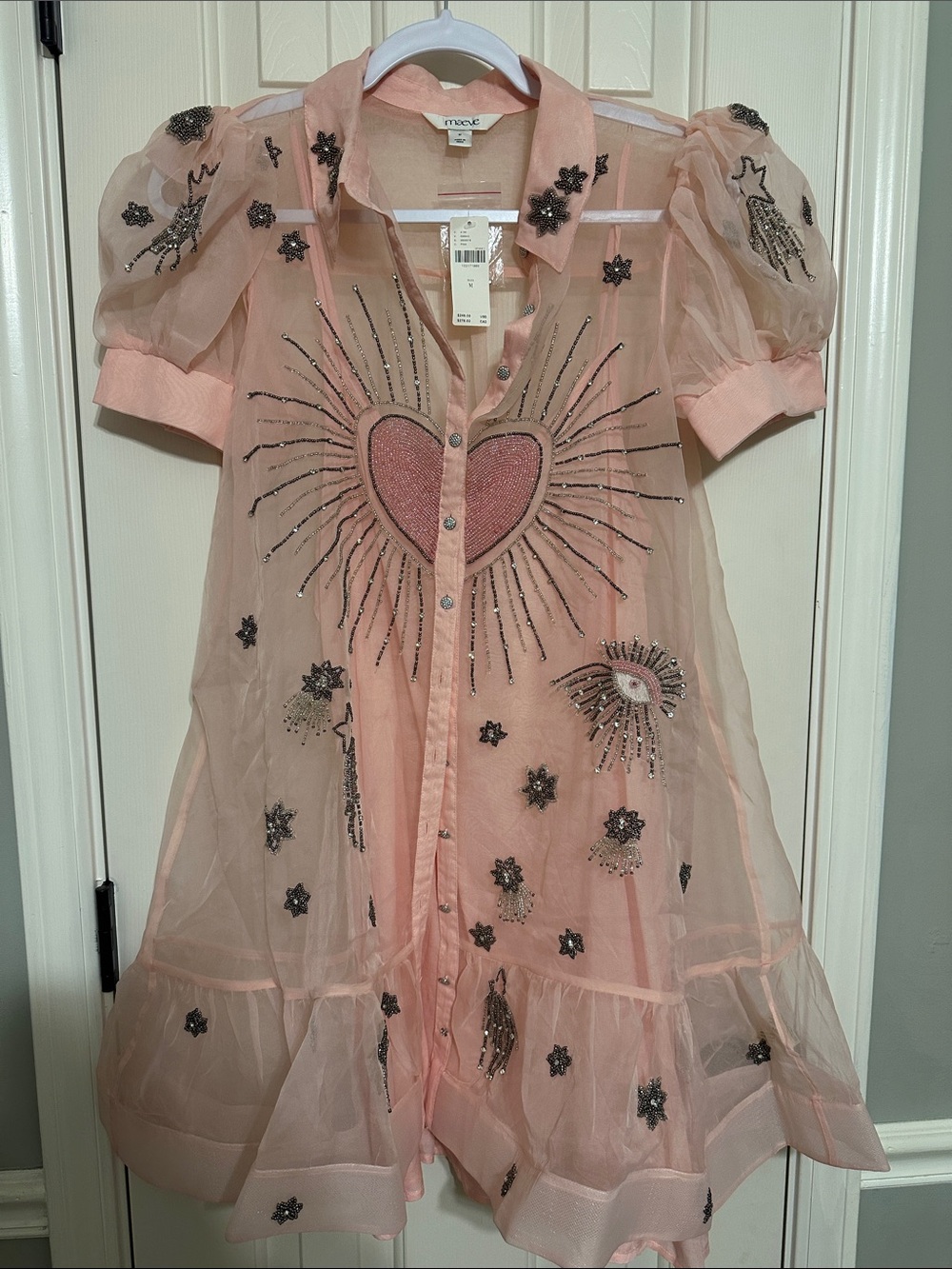 Maeve Sheer Pink Embellished Heart Dress
